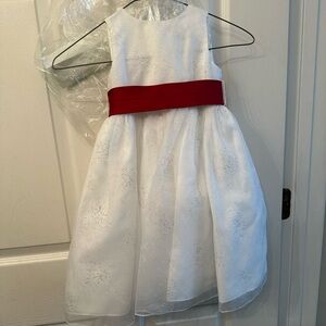 Brand New David’s Bridal Girl’s Gown- White with Red Sash